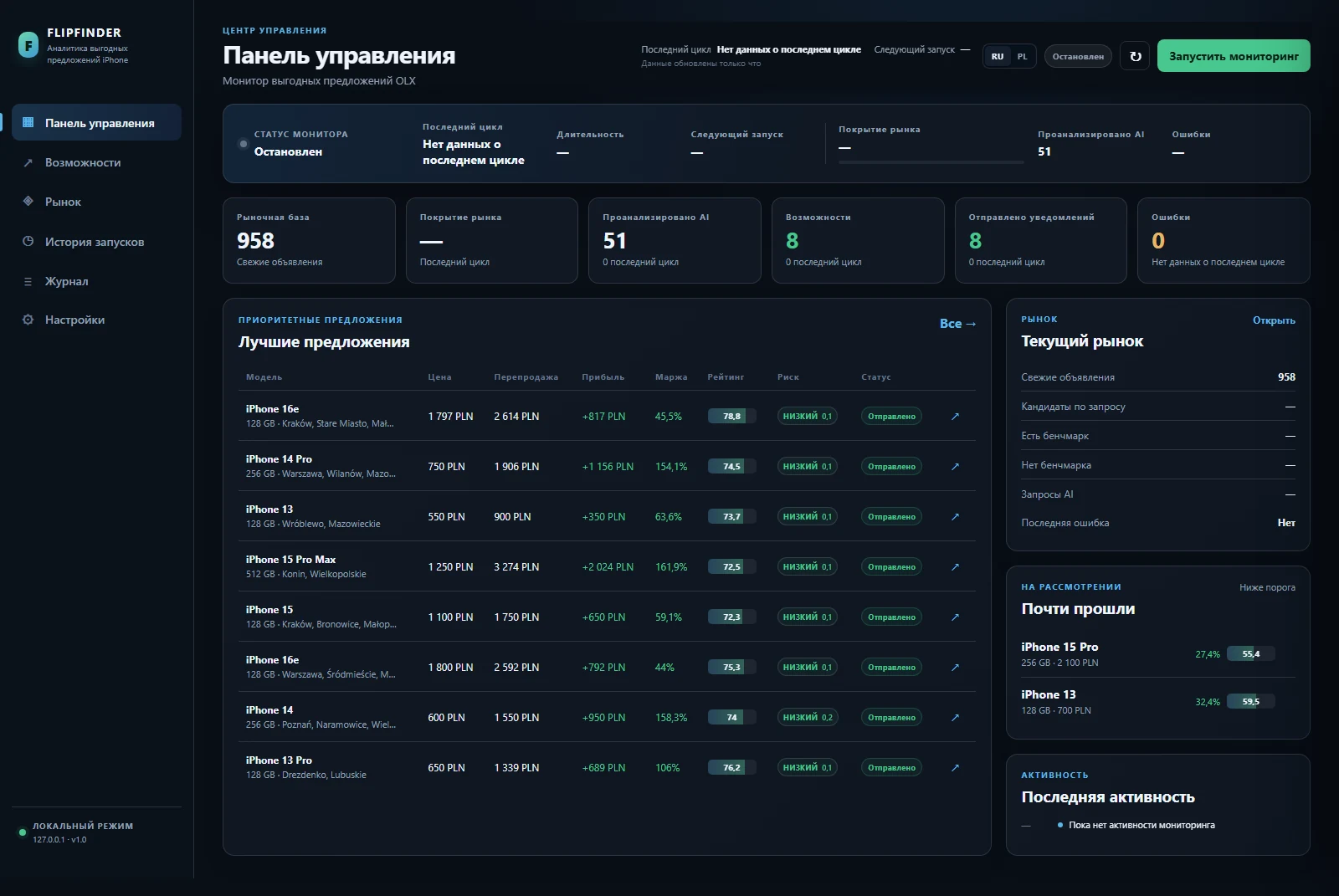 FlipFinder — AI search for profitable iPhones on OLX — screenshot 1